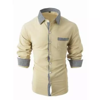 Мужская клетчатая рубашка из хлопка и льна в стиле пэчворк, повседневные рубашки с длинным рукавом для мужчин S белый