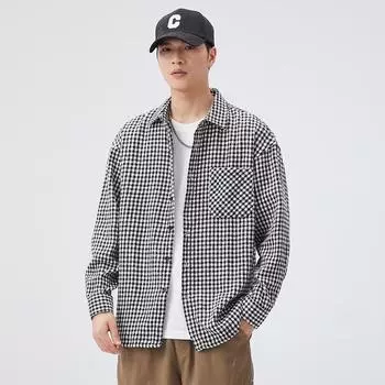 Мужская клетчатая рубашка Мужская рубашка с лацканами Многокарманная куртка с длинными рукавами XXXL