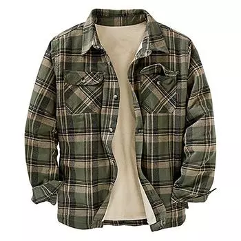 Мужская клетчатая рубашка на стеганой подкладке на пуговицах с бархатной теплой курткой с капюшоном XXL