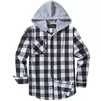 Мужская клетчатая рубашка с длинным рукавом и капюшоном, повседневная рубашка большого размера, удобный кардиган с капюшоном и длинными рукавами 3XL