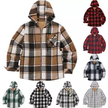 Мужская клетчатая рубашка с длинным рукавом, мужская толстовка с капюшоном и карманами на молнии L синий