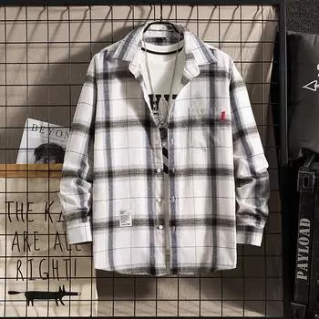 Мужская клетчатая рубашка с длинным рукавом, повседневная рубашка большого размера, офисная рубашка 5XL белый