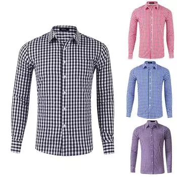 Мужская клетчатая рубашка с длинным рукавом, повседневное свободное вечернее платье, красивая рубашка с длинным рукавом L чёрный