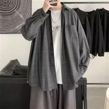 Мужская клетчатая рубашка с длинными рукавами и воротником L