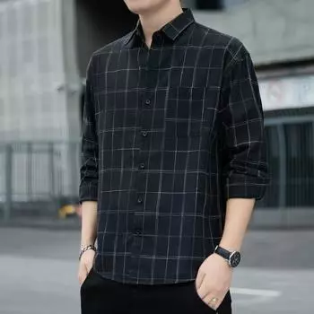 Мужская клетчатая рубашка с длинными рукавами, трендовая красивая рубашка, мужские топы, новая модная рубашка M чёрный