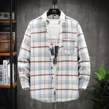 Мужская клетчатая рубашка с длинными рукавами в гонконгском стиле, модная повседневная рубашка со свободными лацканами, мужской топ M
