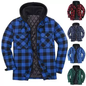 Мужская клетчатая рубашка с капюшоном на молнии и пуговицах, мужская повседневная модная толстовка L темно-зеленого
