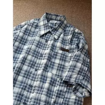 Мужская клетчатая рубашка с квадратным вырезом, молодежная мода, японский стиль, художественная мужская свободная рубашка, новая мода с длинными рукавами, осенний тренд, Харадзюку M синий