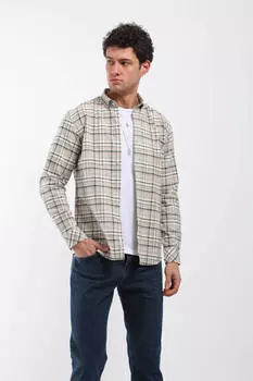 Мужская клетчатая рубашка стандартного кроя с длинным рукавом бежевая