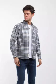 Мужская клетчатая рубашка стандартного кроя с длинным рукавом антрацитового цвета