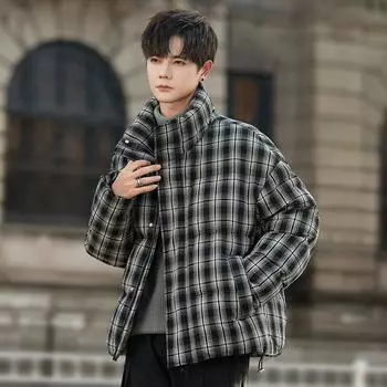 Мужская клетчатая вертикальная пуховая куртка, новая зимняя утолщенная куртка Bread, теплая, короткая, с застежкой M