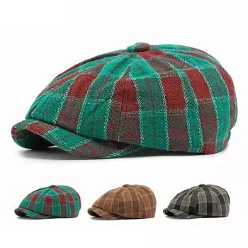 Мужская клетчатая восьмиугольная шляпа, женская осенне-зимняя винтажная кепка, шляпа газетчика, шляпа маляра красный