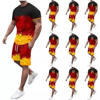 Мужская комплект из 2 предметов: летняя футболка с круглым вырезом с короткими рукавами и повседневные спортивные шорты на шнурке XXXXL красный