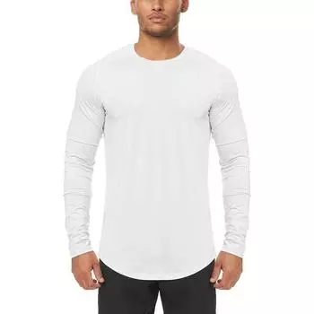 Мужская компрессионная футболка для занятий спортом в тренажерном зале, фитнес-тренировка, осенняя модная дышащая быстросохнущая тонкая баскетбольная спортивная сетчатая футболка M белый