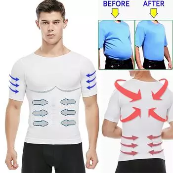Мужская компрессионная рубашка, майка для похудения, майка для тренировки живота, тонкий формирователь тела, корректирующее белье для контроля живота, спортивная спортивная футболка L чёрный