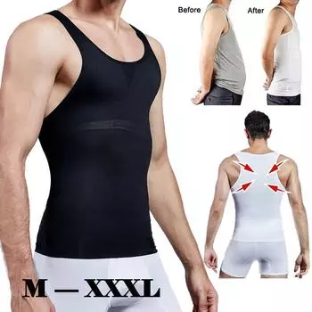 Мужская компрессионная рубашка на грудь, формирователь тела, жилет для похудения, тренировочный топ на талии, майка для похудения M белый