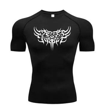 Мужская компрессионная рубашка с принтом паука, быстросохнущая футболка, трикотаж для бега в тренажерном зале, дышащий короткий рукав, весна, лето, M-3XL S