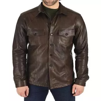 Мужская коричневая кожаная рубашка Noora