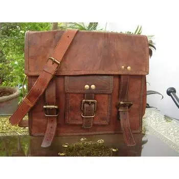 Мужская коричневая новая настоящая сумка-мессенджер из натуральной козьей кожи ручной работы 15 x 11 x 4 in коричневый