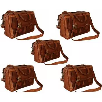 Мужская коричневая сумка через плечо из натуральной козьей кожи {винтаж} Портфель для ноутбука. { Упаковка из 5 шт. } 11 x 15 x 4 in коричневый