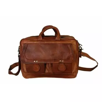 Мужская коричневая сумка через плечо из натуральной козьей кожи {винтаж} Портфель для ноутбука 11x15x4 коричневый