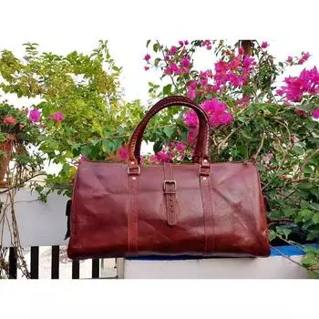Мужская коричневая сумка для выходных из натуральной кожи для спортзала, новая винтажная кожаная дорожная сумка для багажа 20 x 9 x 8 in коричневый