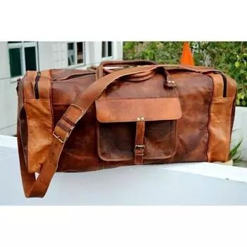 Мужская коричневая винтажная натуральная дорожная сумка Duffle Спортивные сумки Tote из козьей кожи 24 x 9 x 7.5 in коричневый