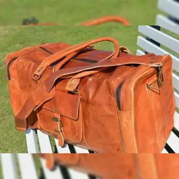 Мужская коричневая винтажная спортивная сумка из натуральной козьей кожи