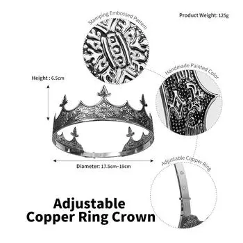 Мужская корона, аксессуары для волос, свадебная вечеринка, металлическая большая корона, головной убор на Хэллоуин со стразами, круглая корона