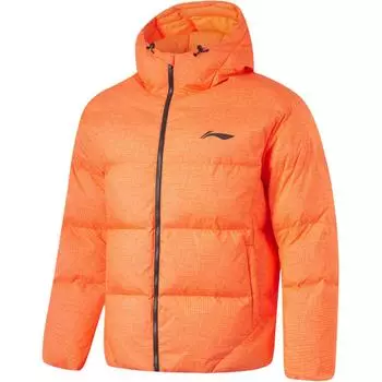 Мужская короткая хлопковая куртка с логотипом серии Li Ning CBA на молнии с капюшоном, флуоресцентно-оранжевого цвета AJMU087-6 L