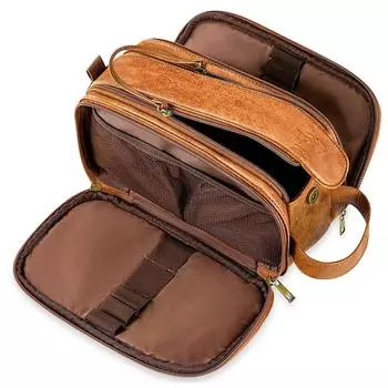 Мужская косметичка из искусственной кожи, вместительная портативная косметичка, сумка для хранения в стиле ретро. коричневый