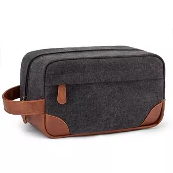 Мужская косметичка, портативная, большой емкости, переносная, косметичка, ретро, водонепроницаемая, из искусственной кожи, сумка для хранения темно-серого