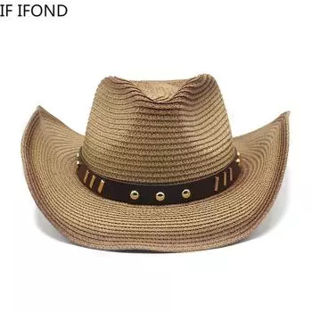 Мужская ковбойская шляпа в стиле вестерн, пояс ручной работы, украшение из соломенной панамы, летняя уличная пляжная солнцезащитная кепка, сомбреро, Hombre Chapeu 56-58cm