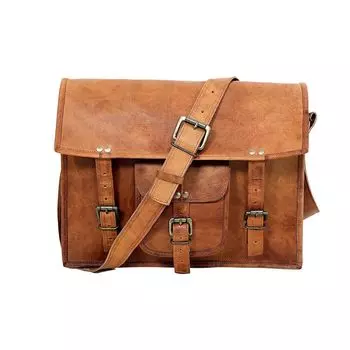 Мужская козья винтажная коричневая кожаная сумка через плечо портфель для ноутбука 15x5x11 коричневый