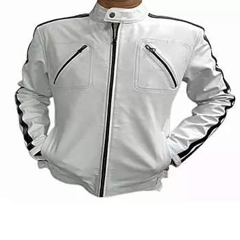 Мужская кожа овчины, косуха, мотоциклетная куртка, мотокуртка в стиле вестерн, белая кожаная куртка, куртка для вечеринок, специальный подарок для него XS белый