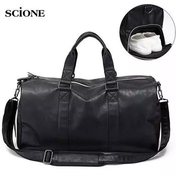 Мужская кожаная дорожная большая дорожная независимая обувь для хранения большой сумки для фитнеса, сумка через плечо Small чёрный