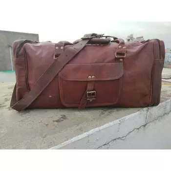 Мужская кожаная дорожная сумка через плечо, винтажная спортивная сумка коричневого цвета с козой в стиле ретро, деревенском стиле 24 in коричневый