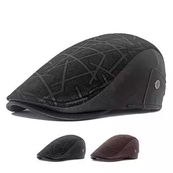 Мужская кожаная кепка для пожилых людей, зимняя кепка вперед, теплый берет, британская фуражка, кепка газетчика, шляпы художников Гэтсби чёрный
