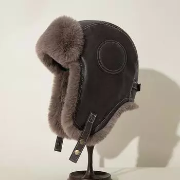 Мужская кожаная кепка Lei Feng, утолщенная плюшевая защитная кепка для защиты ушей, на осень и зиму, для езды на велосипеде, теплая, для электромобиля, для ветра и снега, для холода, водонепроницаемая One Size малиновый