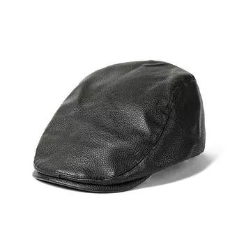 Мужская кожаная кепка с язычком в британском стиле, зимняя кепка для пожилых людей, литературная кепка с ветром вперед M56-58cm серый
