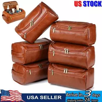 Мужская кожаная косметичка с крючком для подвешивания, дорожный органайзер, многофункциональный большой косметичка для туалетных принадлежностей 1PC
