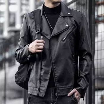 Мужская кожаная куртка больших размеров, осенняя, новая, корейская, модная, универсальная, красивая, мотоциклетная, кожаная куртка с лацканами M