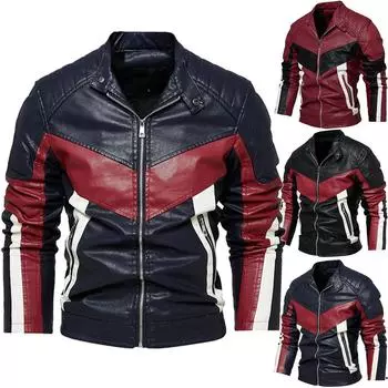 Мужская кожаная куртка большого размера Мужская куртка Мужская мотоциклетная одежда Флисовая кожаная куртка мужская L