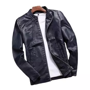 Мужская кожаная куртка большого размера, мужская осенняя кожаная куртка с воротником-стойкой, мужская модная кожаная куртка, мужская M