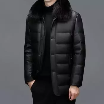 Мужская кожаная куртка большого размера, утолщенная куртка для папы, мужская свободная куртка средней и длинной длины M