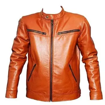 мужская кожаная куртка цвета овечьей кожи цвета манго | Воротник-стойка | приталенная мотоциклетная байкерская куртка | Повседневная куртка | Подарочная зимняя куртка XS дубильная кора