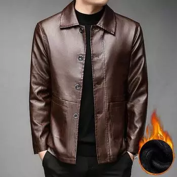 Мужская кожаная куртка для мужчин среднего возраста, осенне-зимняя, новая бархатная куртка с лацканами, повседневная, универсальная, мягкая кожаная утолщенная куртка, мужская одежда L
