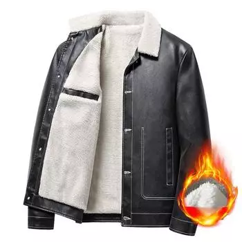 Мужская кожаная куртка из искусственной кожи, деловая джентльменская куртка со свободными лацканами на флисовой подкладке, мужская одежда M