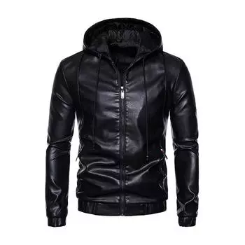 Мужская кожаная куртка из искусственной кожи, мужская приталенная куртка с капюшоном в корейском стиле, повседневная куртка для мотоциклистов M