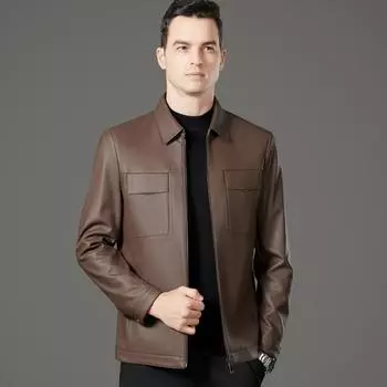 Мужская кожаная куртка из натуральной овчины с лацканами, деловая повседневная кожаная куртка, модная простая куртка, новый стиль 170
